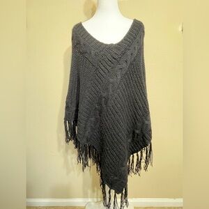Studio M Women's Black Cable Knit Sweater Poncho with Fringe.  One size